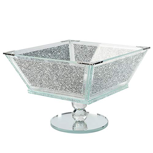London Boutique Bol à fruits extra large en cristal avec cadre en métal argenté et strass de 19...