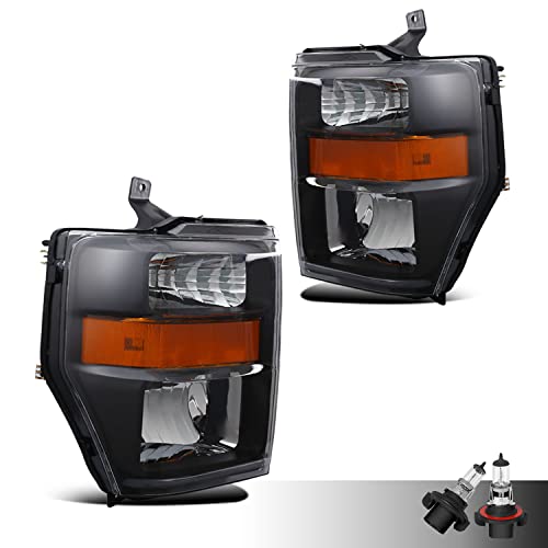 BRYGHT Headlight Assembly with Bulbs Included Fit for 2008 to 2010 Ford F-250 F-350 F-450 F-550 Super Duty Driver and Passenger Side (Black Housing & Amber Reflector)