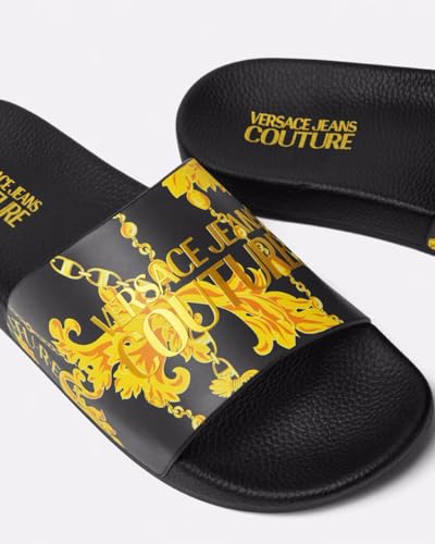 VERSACE JEANS COUTURE Black Baroque Print Slides with Chain Detail -10 for Mens2