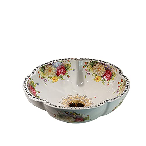 Ceramic Bathroom Vessel Sinks Flower Shape White Color Peony Design Porcelain Above Counter Sink for...