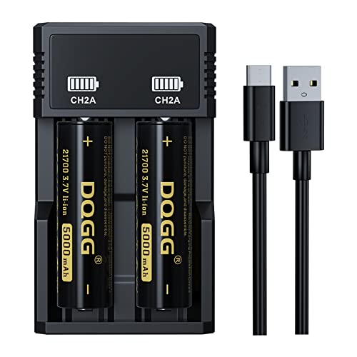 MLGBDC 2 Pack 21700 Rechargeable Battery with Charger, 3.7volt High Capacity Battery 5000mAh, 21700 Battery for Headlamps and Strong Flashlight and Other Electronic Devices