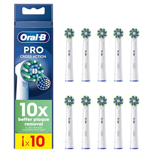 Oral B Pro CrossAction Cabezales De Recambio ORIGINALES para Cepillo de Dientes Eléctrico Oral B Pro, Pack de 10 Recambios Con Indicador De Uso, Blanco