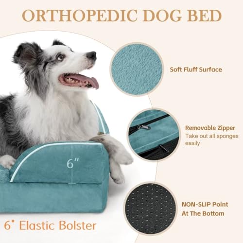 Comfort Expression XXL Waterproof Orthopedic Dog Bed for Extra Large Dogs, Orthopedic Foam Dog Sofa Bed with Washable Removable Cover & Non-Slip Bottom(XX-Large,Washed Blue) - Thumbnail 3