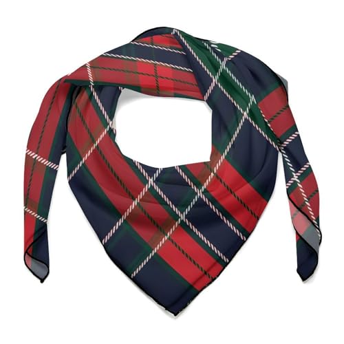 SMAZDFXX Foulard écossais à carreaux rouges, noirs et verts, en soie, 68 cm, imprimé bandanas, pour femmes