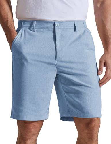 COOFANDY Mens Linen Beach Shorts 9 Classic Fit Hybrid Waistband Lightweight Casual Dress Shorts with Pockets Sky Blue