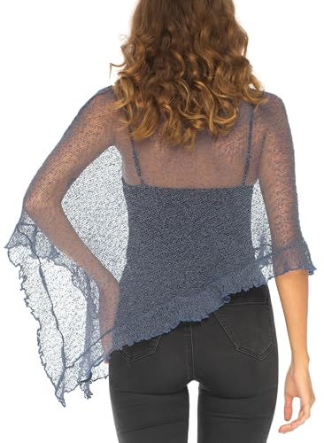 Image of SHU-SHI Women's Sheer Knit Poncho Shrug Lightweight Asymmetrical Ruffle Wrap Dressy Summer Shawl Cover Up Top