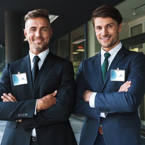 Image of Eaasty 800 Packs Name Tags with Clips and Printable Inserts Clip On Name Badges Customizable Clear ID Badge Holder with Clips 3 inch x 4 inch Horizontal PVC for Meeting Seminar Show Event and Conference