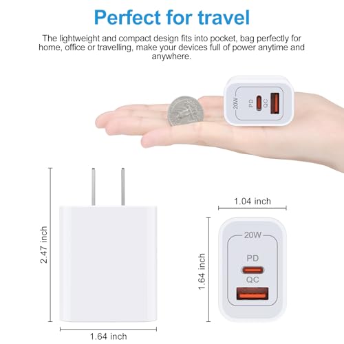 [2-Pack]Pixel 9 Fast Charging Block Type C Android Wall Plug for Google Pixel 9 Pro XL 8A 8 Pro 7 Pro 6 Watch 3/2,20W USB C Wall Charger 2-Port PD Power Adapter+ QC Wall Cube for iPhone 16 15 14 13 12 - Thumbnail 4