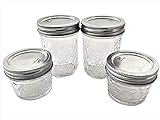 Ball Mason Jelly Jars-Two 8 oz, Two 4 oz.- Quilted Crystal Style-Set of 4