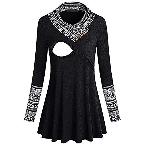 PRJN Vestido de Lactancia de Maternidad Informal de Manga Larga con Estampado de otoño e Invierno para Mujer Materna Camisetas de Lactancia para Lactancia Ropa de Embarazo Vestido Lactancia Materna