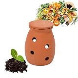 Relaxdays Wurmkomposter zum Eingraben, 3 L, Wurmturm für Küchenabfälle, Deckel, Komposter Garten & Beet, Ton, terrakotta