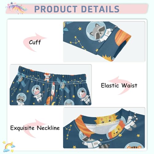 Pajama Sets Long Sleeve Space Animals in Astronauts Soft Comfy Sleepwear 2 Piece PJS 3-8T4