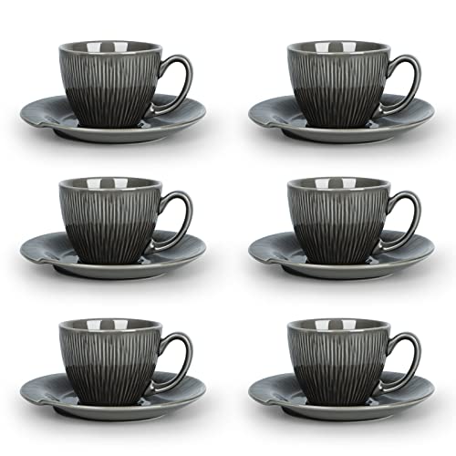 suntun Juego de tazas de café para 6 personas con platillo negro redondo, servicio de café de 12 piezas de 200 ml, para tazas de capuchino, tazas de té, redondas, vintage, vajilla de café, regalo Cover