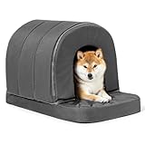 PELZIN Orthopedic Dog Bed House - Outdoor Waterproof Dog Tent with Washable Removable Cover - Durable Indoor Pet Cave Bed for Medium Breeds & Fits 30-Inch Crate - 29'x18', Charcoal