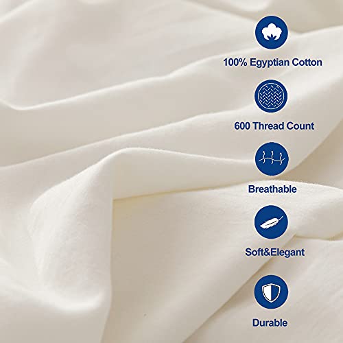 Heimenaogo 600 Tc Egyptian Cotton Duvet Cover Full Size Ultra Soft And Breathable Bedding Set With Zipper Closure Long Staple Washed Cotton Duvet Cover Off White 3Pcs #TOP1