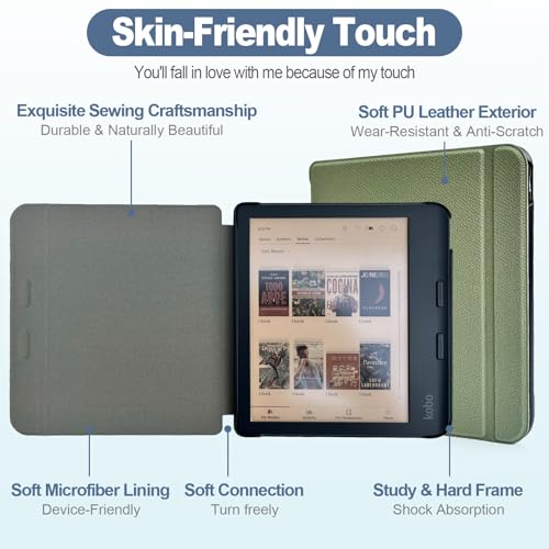 Caweet Case for Kobo Libra Colour (Model:N428, 2024 Release), Ultra Lightweight PU Leather Shell Cover with Auto Wake/Sleep, Green by Caweet - Image 4