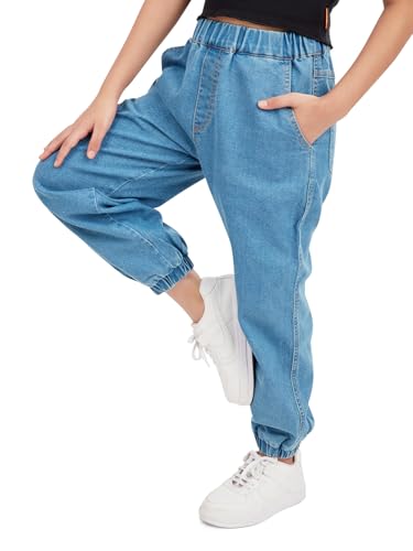 Image of olele Girls Super Jeans Collection for 4-14 Yrs | Stretchable Cotton Denim Trousers | Blue Jeans for Kids | Baggy Denim Pants | Cargo Pants for Girls