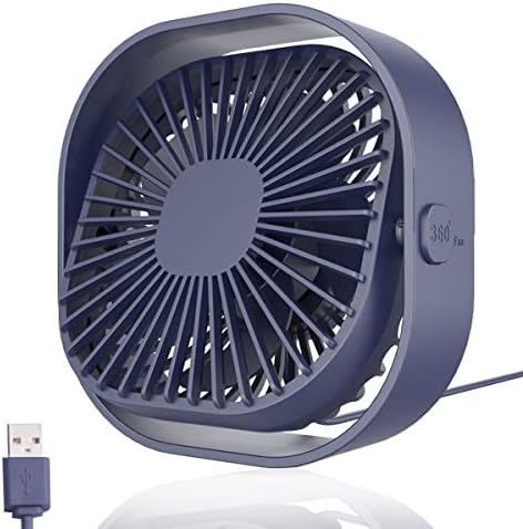LoiStu USB Desk Fan, 4 Inch Portable Ultra-Quiet Mini Fan, 360° Up and Down, Three-Speed Wind, Suitable for Office, Family (Blue)