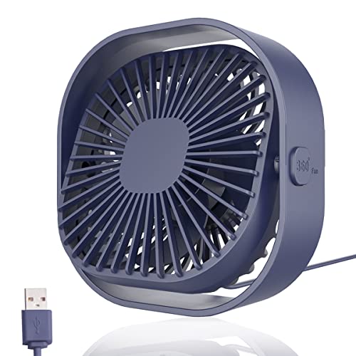 LoiStu USB Desk Fan, 4 Inch Portable Ultra-Quiet Mini Fan, 360° Up and Down, Three-Speed Wind, Suitable for Office, Family (Blue)