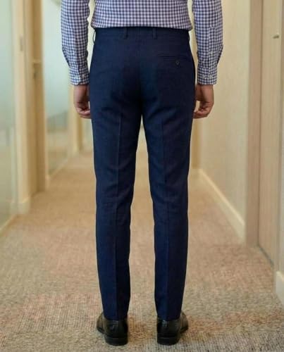Image of Anand Stylish Slim Fit Men's Wear Stretchable Formal Trousers -AI CRD MT Blue L
