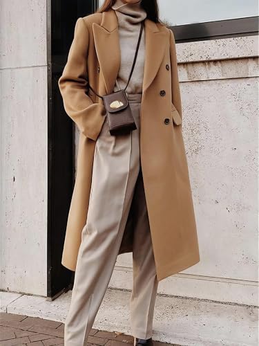 Image of IDEALSANXUN Womens Long Wool Coats Fall Winter Double Breasted Trench Coat Peacoat
