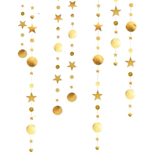 26 Feet Sparkling Gold Star Garland, Reflective Star Paper Garland, Glitte Christmas Stars Bunting Banner for Birthday Wedding Anniversary Theme Party Room Decorations