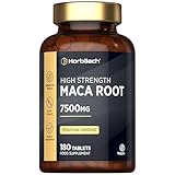 Maca Root 7500mg | High Strength Maca Supplement for Men & Women | Peruvian Ginseng Extract | 180 Vegan Tablets | by Horbaach