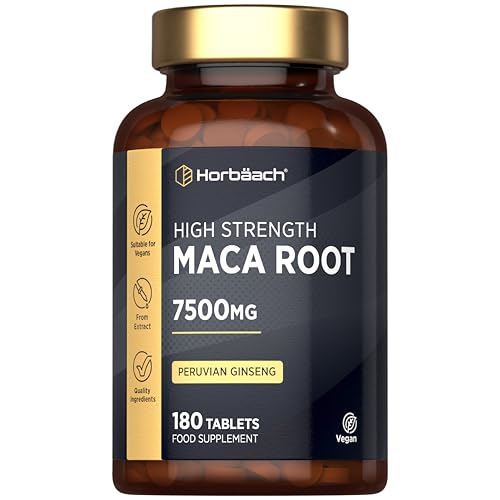 Maca Root 7500mg | High Strength Maca Supplement for Men & Women | Peruvian Ginseng Extract | 180 Vegan Tablets | by Horbaach