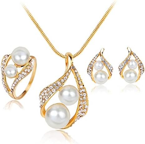 Earrings Necklace Ring 3 Piece Simplicity Bridal Pearl Set