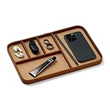 Nordik Plateau de valet en cuir – Noir galet – 30 x 20 cm – Grand plateau en cuir végétalien – Organiseur de table de nuit élégant pour homme – Caddy de chevet moderne – Catchall EDC pour clés, montre