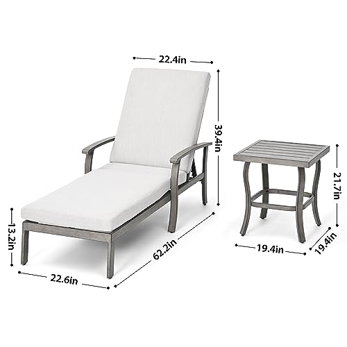 HAPPATIO Aluminum Patio Chaise Lounge Set 3 Pieces, Aluminum Patio Lounge Chair with Side Table, Pool Lounge Chair with Cushions, Outdoor Chaise Lounge Chair for Patio Deck Poolside (Gray)