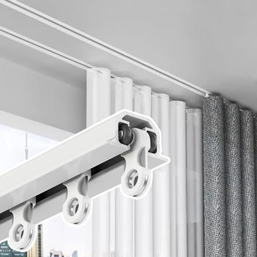 Hidden Ceiling Curtain Track System - White Shower Curtain Rail, Recessed Design with Smooth Rollers, 11ft (335cm), Ideal for Curtains & Drapes, Easy Installation, Durable & Elegant