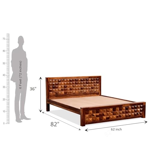 Image of Niwar Solid Sheesham Wood Queen Size Bed Without Storage (78x60) Bed Queen Size Cot for Bedroom (Natural Finish)