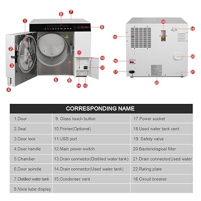 EustomA 6.08Gal Fully Autoclave Steam Sterilizer Class B 23L Digital Table Top Triple Vacuum Pressure Sterilization STE-E723 with Built-in Printer USB Connector