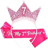 Vovii Birthday Girl Headband with Pearl & Sash Set for 7th Birthday Decorations for Girls, Princess Crown Headband for 7 Year Old Girl Dress Up, Photo Prop & Party Decorations Gifts