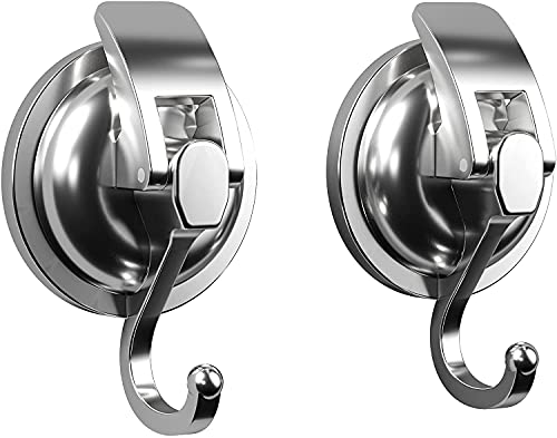 Socont Suction Cup Hooks For Shower, Heavy Duty Vacuum Shower Hooks For Inside Shower, Silver-Plated Plished Easy To Install Super Suction For Kitchen Bathroom Restroom,2 Pack #TOP17