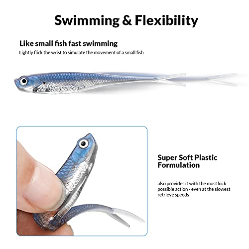 QualyQualy Soft Jerkbait Fishing Lures - Jerk Shad Minnow Drop Shot Lure for Bass Trout Pike Walleye Crappie - 2.95in, 6Pcs, Color 4
