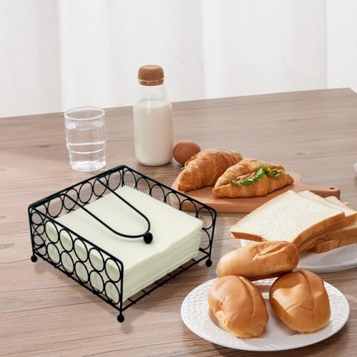 CRAFTYKART Soporte plano para pañuelos de hierro, soporte de metal para pañuelos de cocina con brazo pesado, dispensador de papel de seda rústico para encimera, mesa, cocina, comedor