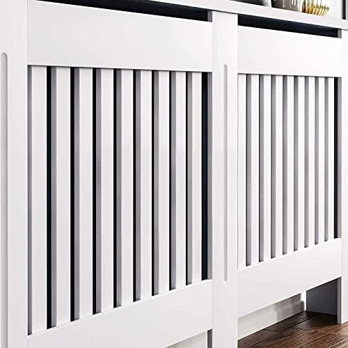 TEETOK Radiator Cover White Traditional Modern Style Slats In White MDF Cabinet - Large 152x19x81cm