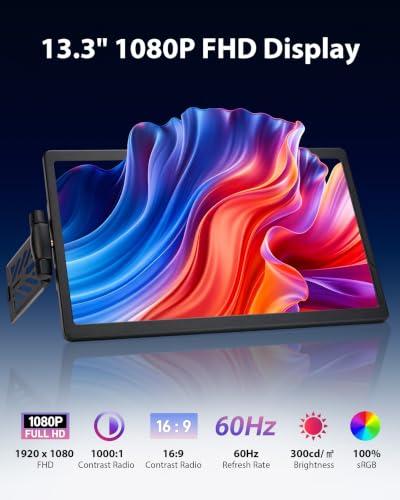Image of Laptop Screen Extender, 13.3 inch FHD Portable Second Monitor for Laptop | 360 Rotation, Adjustable Stand, 1.38lbs Ultra-Slim Lightweight,Plug & Play, Mini HDMI /USB Type-C, Windows /Mac /Android