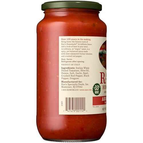 Image of Rao's Homemade Arrabbiata Sauce, 32 oz, Tomato Sauce, All Purpose, Keto Friendly Pasta Sauce, Premium Quality Tomatoes from Italy & Crushed Red Pepper (Pack of 2)