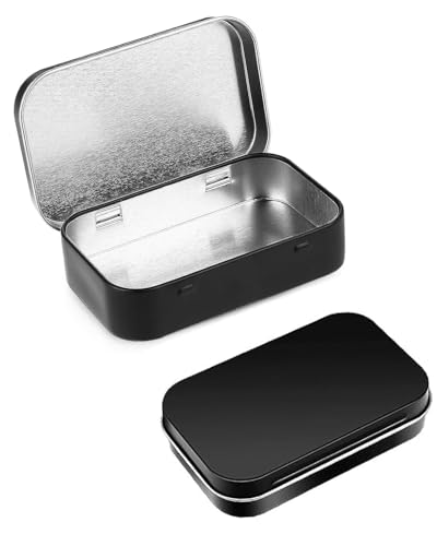 JIPUKE 2Pcs Small Metal Tins with Lids - Metal Empty HingedTins Mini Portable Box Container Tin Box with Lid Storage Container for Candies Jewelry Crafts Home Storage (Black)