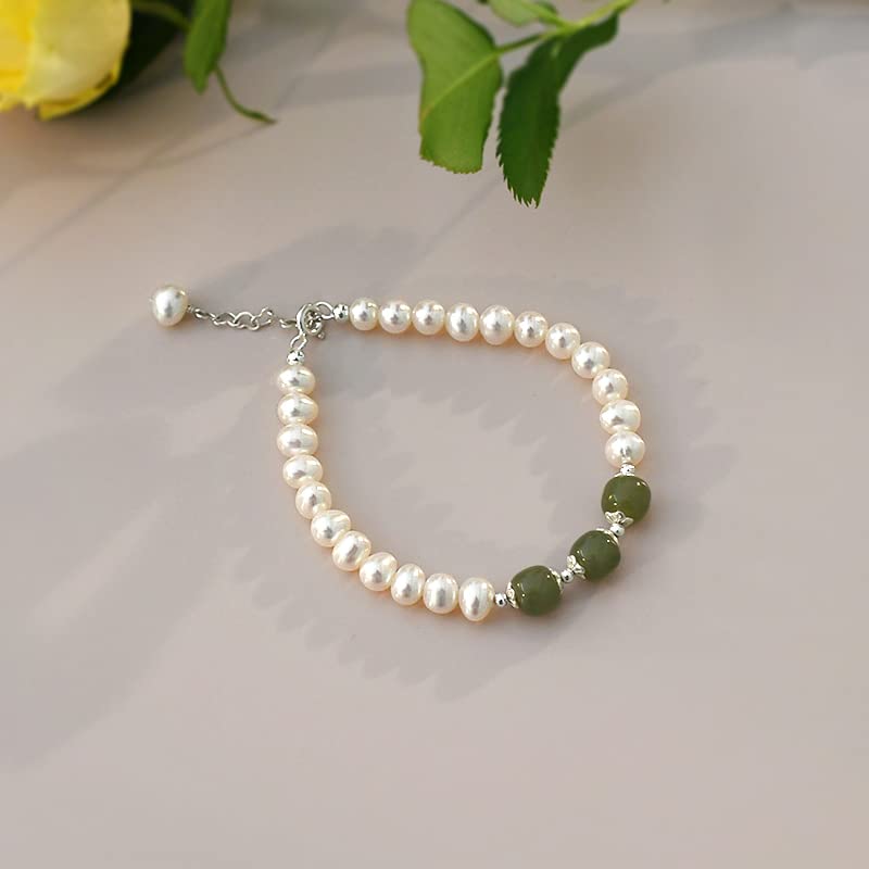 Bijoux Perles d'eau Douce Argent 925 et Néphrite Naturelle pour Femmes B