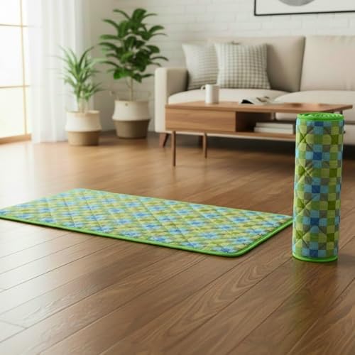 Image of SleepyHug ComfortPlay Multipurpose Mat | Foldable & Portable 13mm HR Foam Mat | FlexiCore Comfort Tech | Anti-Skid Base | for Yoga, Exercise, Kids' Play, Travel & Home Use | 72x35x13mm, Multicolor