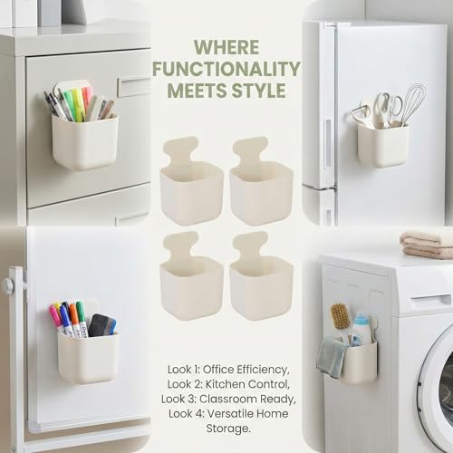 ASOUUNLD 4 Stück Magnetischer Stiftehalter Weiß Stark Magnetbox Markerhalter Magnet Organizer für Whiteboard Kühlschrank Schließfach Büro & Schule für Stifte Marker & Schwamm