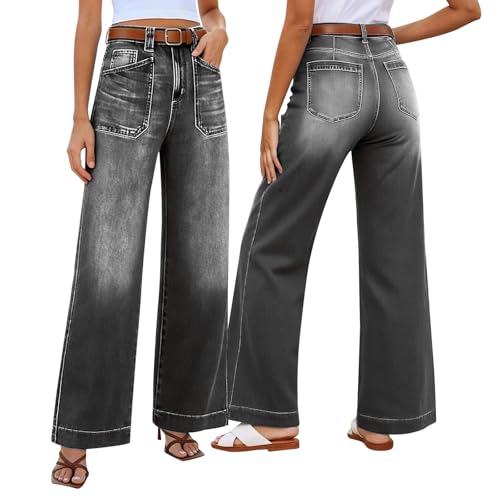 Pantalón denim holgado y transpirable con pernera recta y bolsillos estilo casual