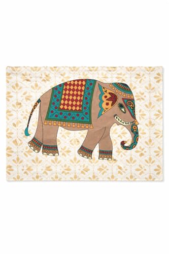 Image of Aazeem Baby Pink Elephant Table Runner for Dining Table | Velvet Farmhouse Table Cover Runner | Soft Decorative Home Accent 6 Seater