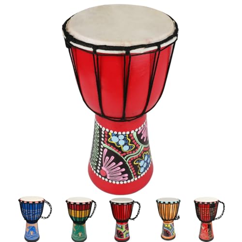 MUINS Djembe drum,6'' x 12'' African Hand Drum Carved Mahogany African Drums with Goatskin Drumhead for Kids and Adults Beginners (Red, 6 inch)