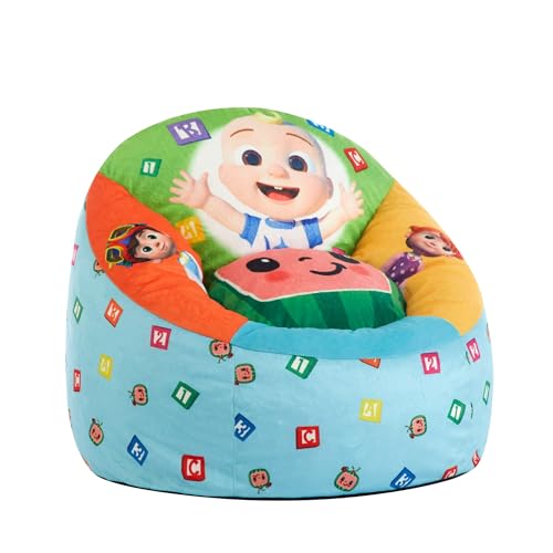 Idea Nuova Cocomelon Toddler Bean Bag Chair, Soft, Comfortable Kids Seating for Playrooms, Bedrooms & Nurseries,Blue Round Chair with Fun Character Design,Ages 3+