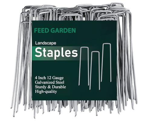 FEED GARDEN 4 Inch 50 Pack Galvanized Landscape Staples 12 Gauge Anti-Rust Garden Stakes Landscaping Fabric SOD Pins Yard Stakes for Weed Barrier Fabric